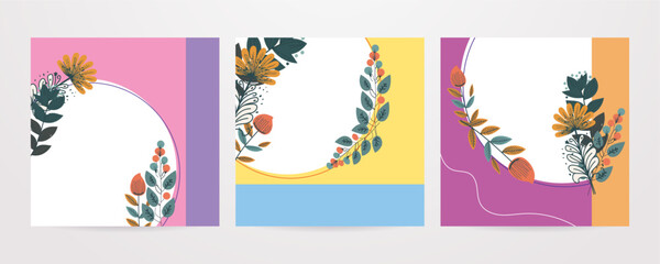 Vector hand drawn lovely summer spring floral flower colourful colorful social media template
