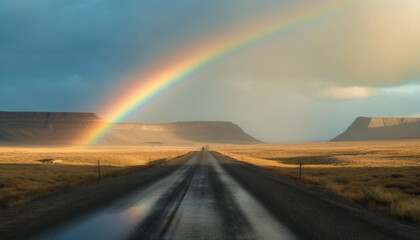 Fototapeta na wymiar rainbow over road to baffin island