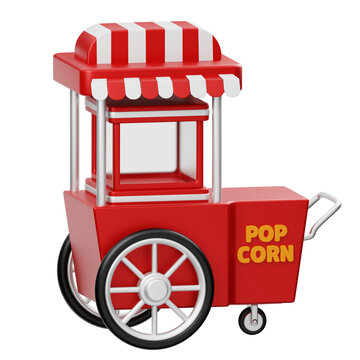 Popcorn Cart Element Of Amusement Park 3D Icon