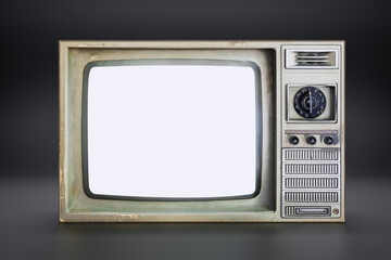 retro television mockup. realistic retro television with white blank screen mock up. Old shabby TV small screen with blank white space. front view image. 3d illustration