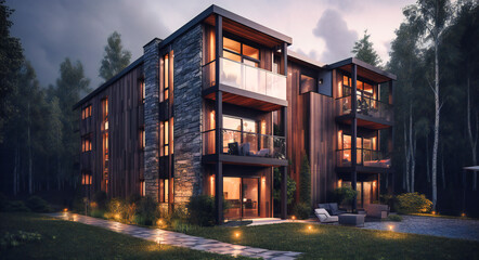 a rendering of a modern apartment complex