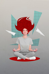 Sketch collage image of dreamy lady practicing yoga getting new science knowledge isolated creative...