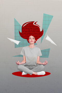 Sketch collage image of dreamy lady practicing yoga getting new science knowledge isolated creative background