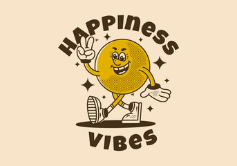 ball head mascot character walking with happy face