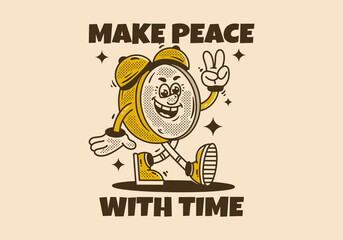 alarm clock mascot character walking with happy face