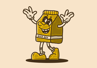 milk box mascot character walking with happy face