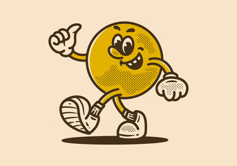 Ball head mascot character walking with happy face