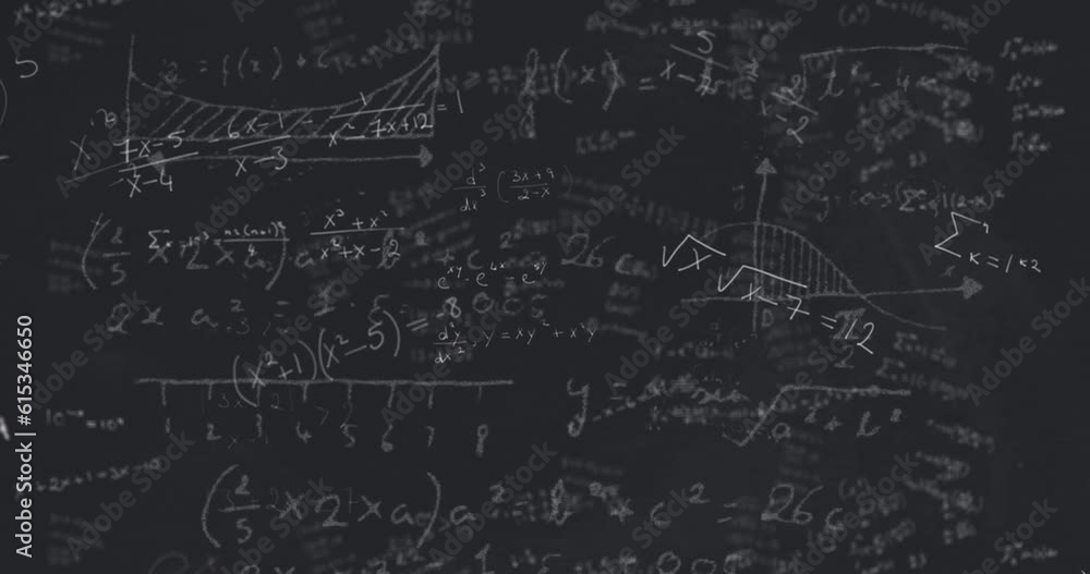 Aufkleber animation of mathematical equations, formulas and diagrams floating against grey background