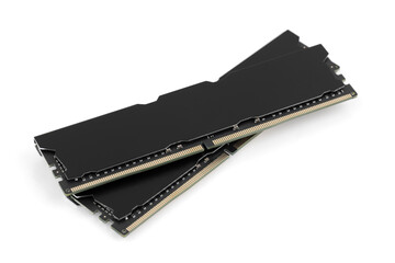 RAM for a computer on a white background. random access memory closeup isolated on white background.