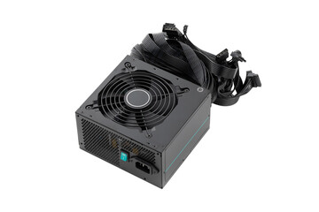 Computer power supply on a white background. Power supply close-up cut out on a white background.