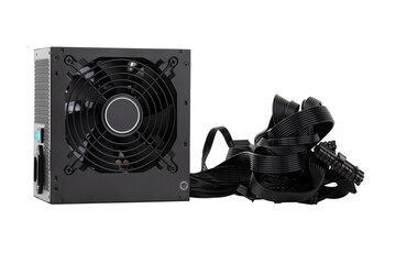 Computer power supply on a white background. Power supply close-up cut out on a white background.
