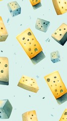 Delicious Roquefort Cheese Background, Vertical Watercolor Illustration. Creamy Milk Product. Ai Generated Soft Colored Watercolor Illustration with Gourmet Tasty Roquefort Cheese.