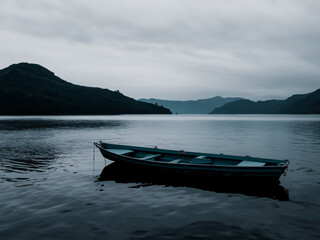 Fototapeta na wymiar A boat floating on dark water