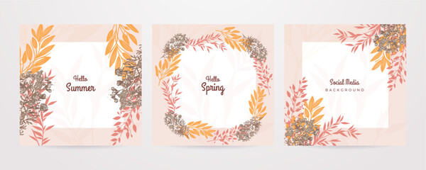 Vector hello summer background with plants summer spring floral flower colourful colorful social media template