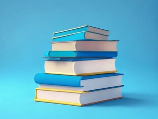 A stack of books and textbooks lies on a blue background, Generative AI, Generative, AI