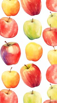 Fresh Organic Apple Fruit Background, Vertical Watercolor Illustration. Healthy Vegetarian Diet. Ai Generated Soft Colored Watercolor Illustration with Delicious Juicy Apple Fruit.