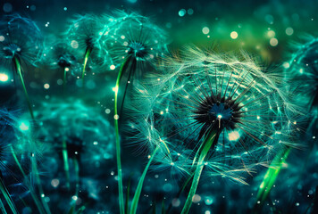 dandelion background with water droplets