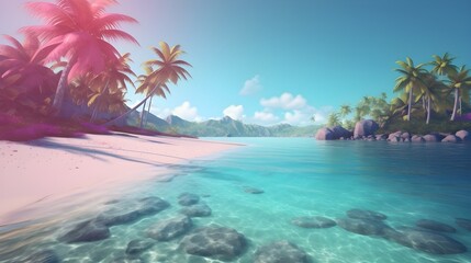 Fototapeta na wymiar Secluded Shores: Serene 3D Illustration Background for Tranquil Escapes