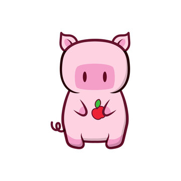 Pig cute animal sticker. livestock, farm, animal, piglet, pork, mammal, domestic. Vector Illustration