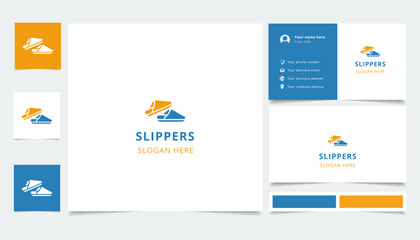 Slippers logo design with editable slogan. Branding book and business card template.