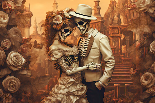 Day of the Dead Bride and Groom created with Generative AI technology