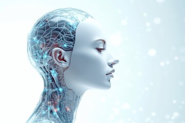Obraz premium Artificial intelligence digital technology concept. Humanoid robot head isolated on digital background
