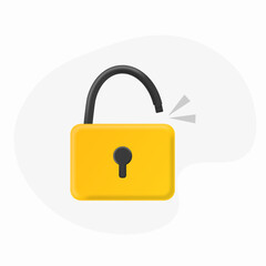 Padlock open flat vector icon cartoon 3d illustration isolated, illustrated unlocked padlock symbols modern clipart. 