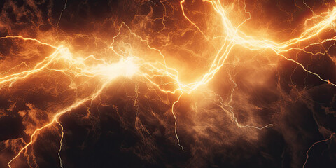 Orange electric lightning background. Generative AI