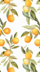 Fresh Organic Kumquat Fruit Background, Vertical Watercolor Illustration. Healthy Vegetarian Diet. Ai Generated Soft Colored Watercolor Illustration with Delicious Juicy Kumquat Fruit.