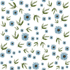 Wildflowers. Watercolor seamless pattern with flowers. Pattern with forest herbs.