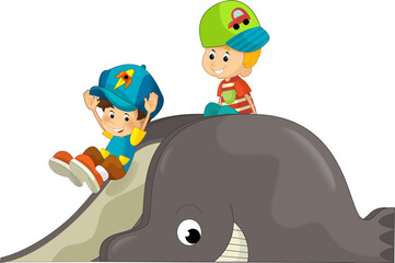 cartoon scene with whale fish animal toy element from playground isolated illustration for children