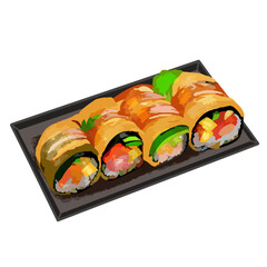 Egg Wrapped Kimbap, Kimbap, Korean, Korean food, Roll, Sushi, japan food,  japanese food, Rice, Seaweed, Vegetables, Gimbap, Nori, Tuna, Cucumber, Carrot, Radish, Egg, Pickled, Sesame, Healthy, Lunch