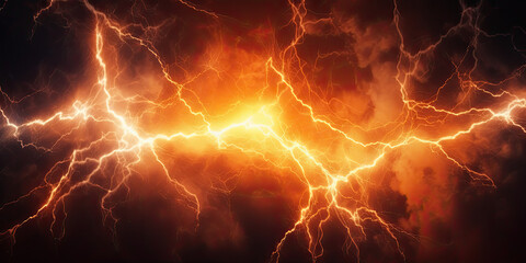 Orange electric lightning background. Generative AI - obrazy, fototapety, plakaty