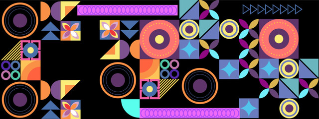 Vector flat geometric retro colorful colourful background