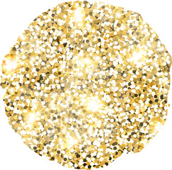 Abstract shiny gold glitter splash design element. Golden color dust texture stain for holiday decoration, flyer, poster, greeting card, background, wallpaper. Shiny paint stroke fashion illustration.