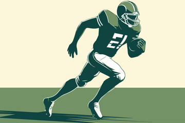 an isolated rugby player is running to the goal in vector format.