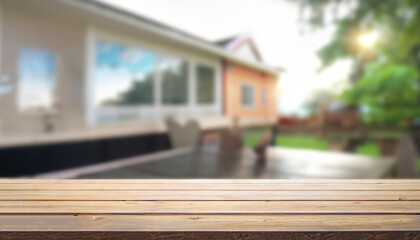 Table top and blur house of background