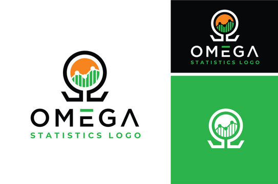 Initial Letter O with Omega symbol and Statistic Chart Bar for Marketing Business Financial Diagram logo design