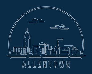 Allentown, Pennsylvania - Cityscape with white abstract line corner curve modern style on dark blue background, building skyline city vector illustration design