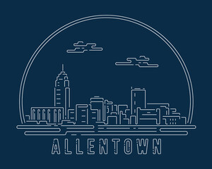 Fototapeta premium Allentown, Pennsylvania - Cityscape with white abstract line corner curve modern style on dark blue background, building skyline city vector illustration design