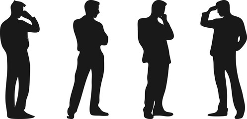 silhouettes of men in various poses thinking, confused, stressed