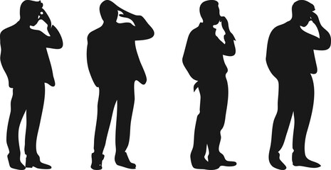 silhouette of man touching head, in thinking pose, confused