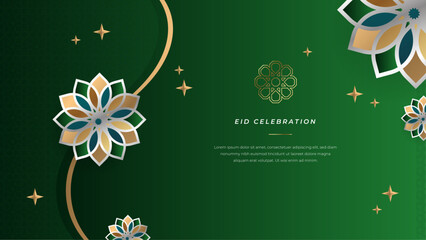 Fototapeta na wymiar Vector eid al adha mubarak ramadan kareem green background design with crescent moon and mosque premium vector