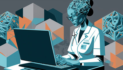 doctor working on a laptop, illustration a doctor in a hospital, AI generated illustration  