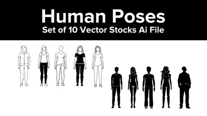 Set of 10 people silhouettes, Adobe illustrator 