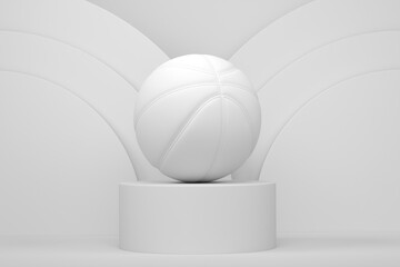 Basketball ball on cylinder podium with steps on monochrome background