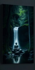 The loard buddha is near the water fall. loard buddha