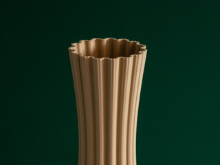 3D printed vase neck with layer texture, made from beige PLA filament