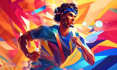 Obraz na płótnie Canvas Professional Athlete Male in Sport Action, Sport Man Illustration on Colorful Background. Generative Ai