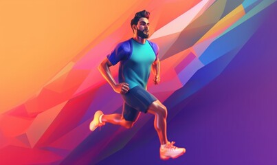Fototapeta na wymiar Professional Athlete Male in Sport Action, Sport Man Illustration on Colorful Background. Generative Ai